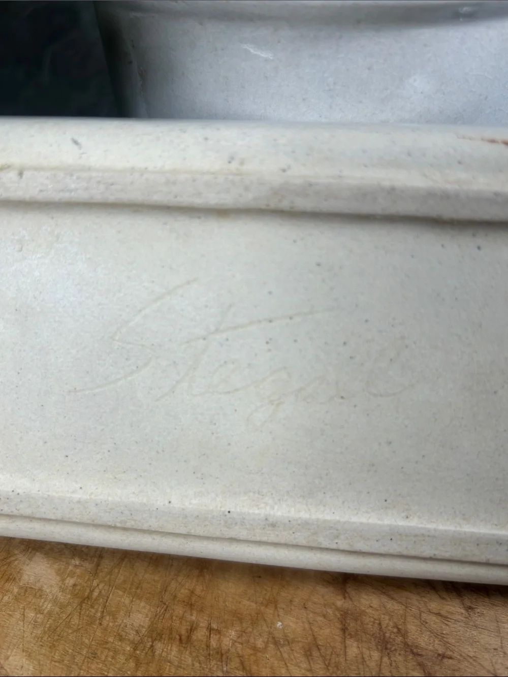 Stoneware Butter Dish Studio Pottery Handmade w/ Green Fern Motif Artist Signed